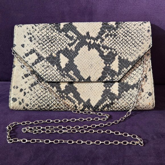Halogen® Angled Snake Pattern Leather Day Clutch - Picture 1 of 5